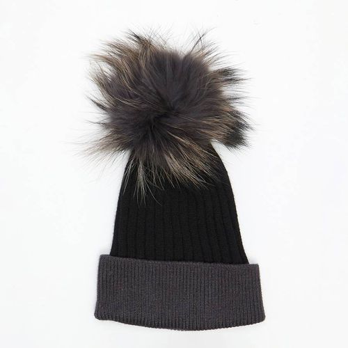 Faux Fur Pom Pom Premium Hat Black - Laycuna London - Modalova