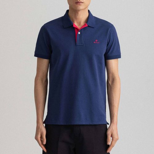 Navy Contrast Cotton Polo Shirt - Gant - Modalova