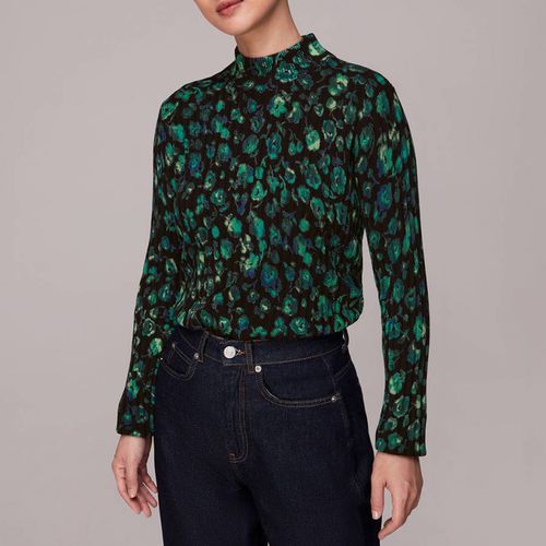 Black/Green Blurred Floral Knit Top - WHISTLES - Modalova