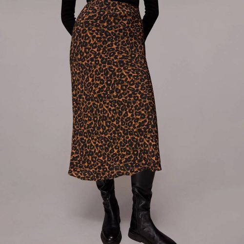 Brown Classic Leopard Bias Cut Skirt - WHISTLES - Modalova