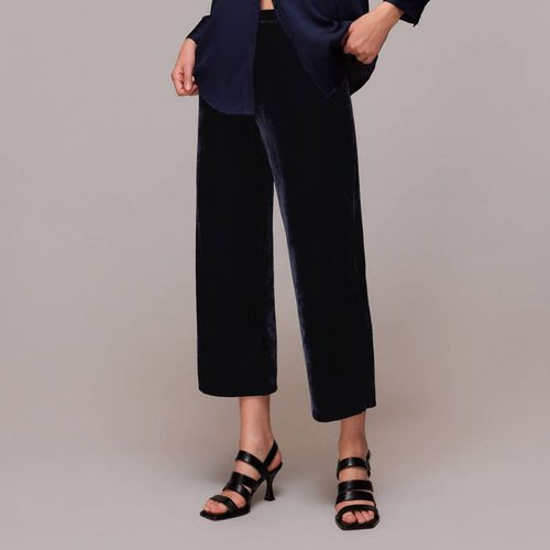 Navy Velvet Wide Leg Crop Trousers - WHISTLES - Modalova