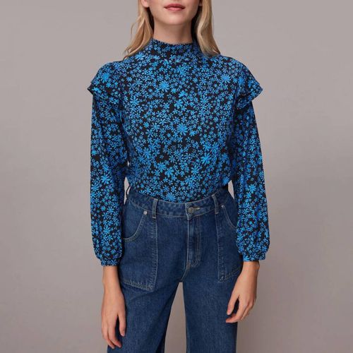 Blue Boho Frill Shoulder Jersey Top - WHISTLES - Modalova