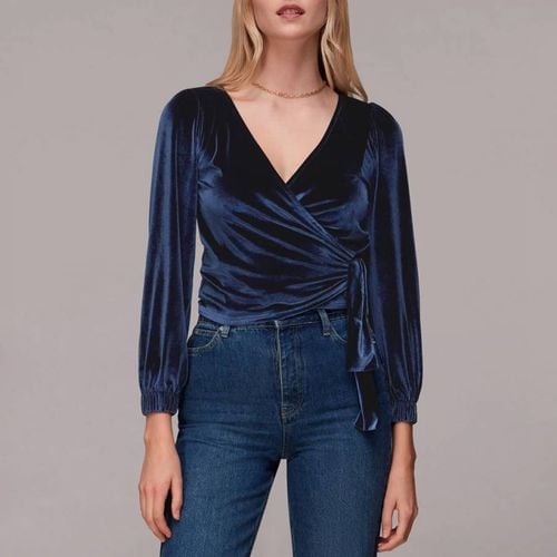 Navy Velvet V Neck Wrap Top - WHISTLES - Modalova