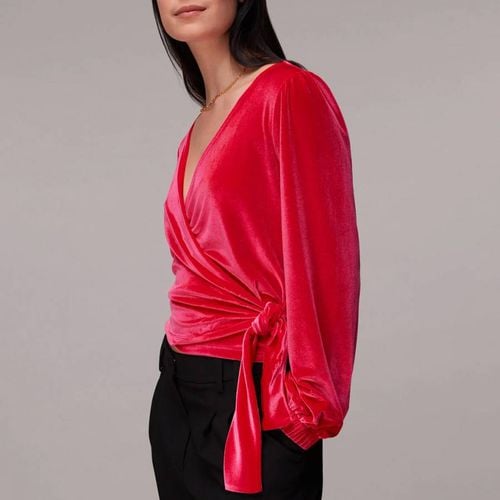 Pink Velvet V Neck Wrap Top - WHISTLES - Modalova