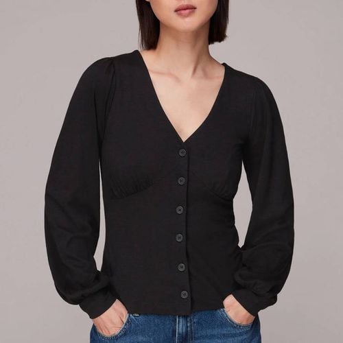 Black Amber V Neck Button Top - WHISTLES - Modalova