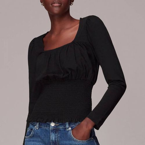 Black Square Neck Shirred Top - WHISTLES - Modalova