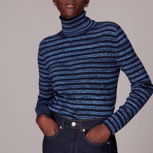 Blue Stripe Polo Neck Knit Top - WHISTLES - Modalova