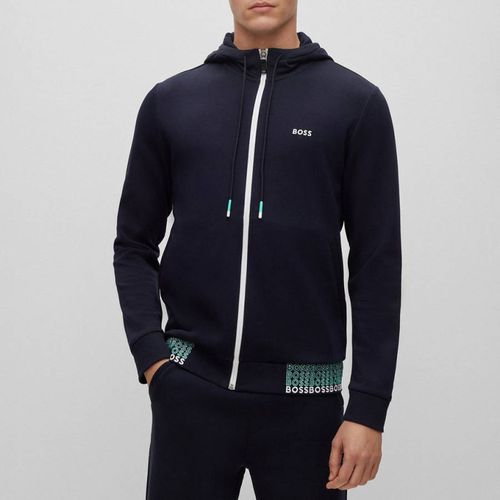 Navy Saggy Stretch Cotton Zipped Hoodie - BOSS - Modalova