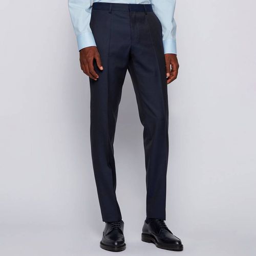 Dark Blue Genius Wool Suit Trousers - BOSS - Modalova