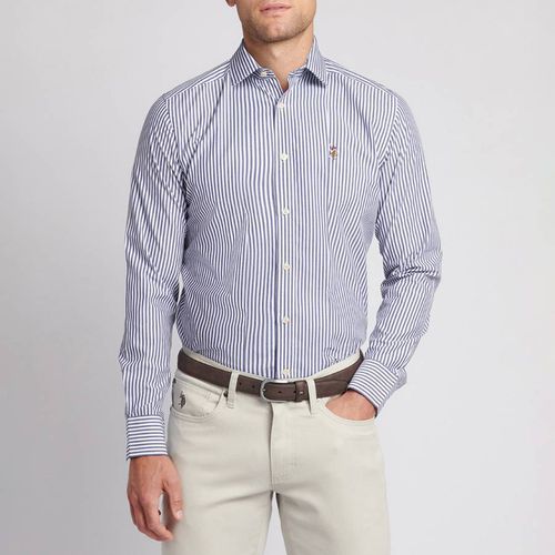 Navy Striped Poplin Cotton Shirt - U.S. Polo Assn. - Modalova