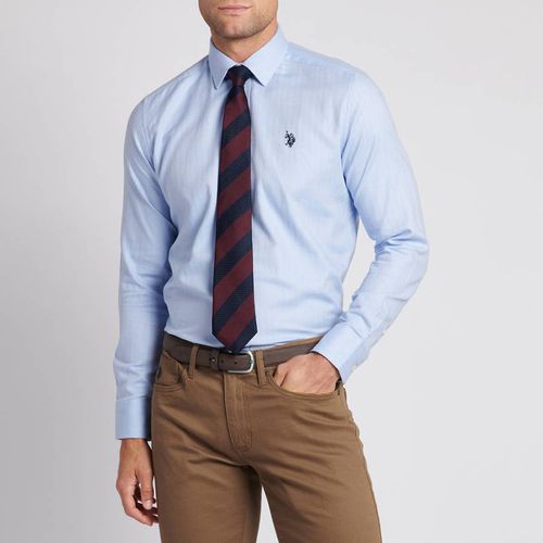 Blue Herringbone Cotton Shirt - U.S. Polo Assn. - Modalova