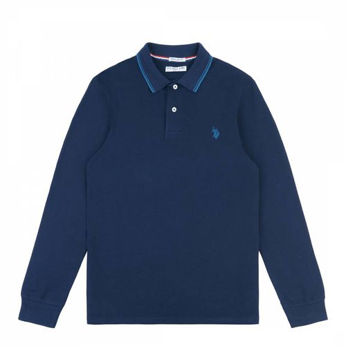 Navy Tipped Pique Cotton Polo Shirt - U.S. Polo Assn. - Modalova