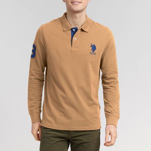 Camel Long Sleeve Cotton Polo Shirt - U.S. Polo Assn. - Modalova