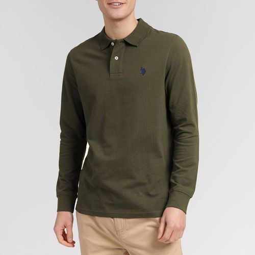 Khaki Long Sleeve Pique Cotton Polo Shirt - U.S. Polo Assn. - Modalova