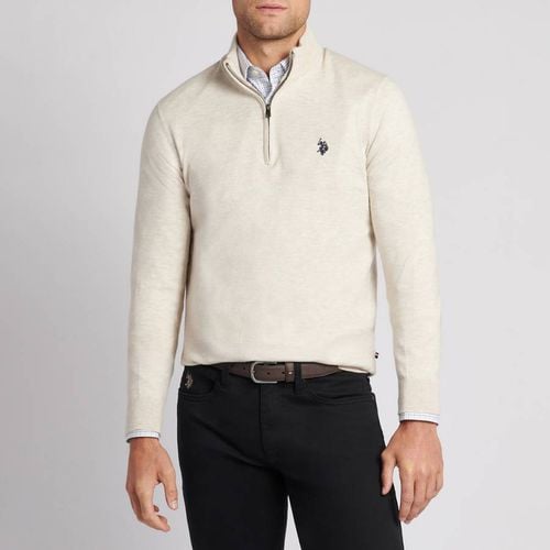 Ecru Half Zip Cotton Blend Jumper - U.S. Polo Assn. - Modalova