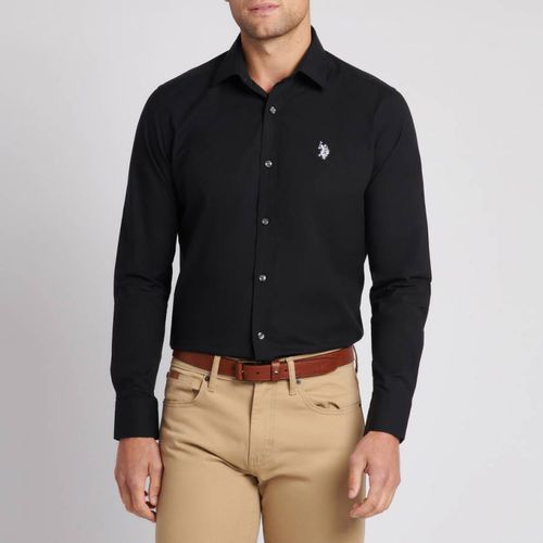 Black Plain Cotton Poplin Shirt - U.S. Polo Assn. - Modalova