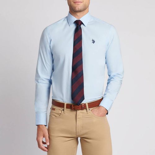 Blue Plain Cotton Poplin Shirt - U.S. Polo Assn. - Modalova
