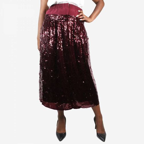 Burgundy Sequin-Embellished Silk Midi Skirt UK 14 - Pre-Loved Tibi - Modalova