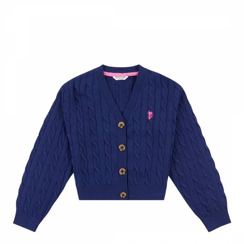 Teen Girl's Navy Cable Knit Cotton Cardigan - U.S. Polo Assn. - Modalova