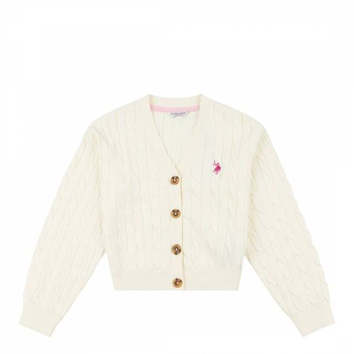 Teen Girl's Ecru Cable Knit Cotton Cardigan - U.S. Polo Assn. - Modalova