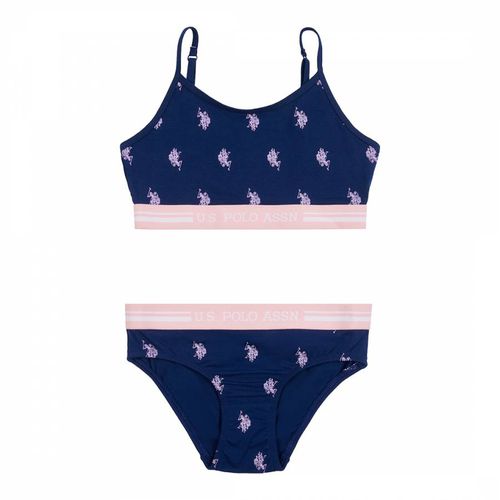 Teen Girl's Navy Printed Bralette and Bikini Set - U.S. Polo Assn. - Modalova