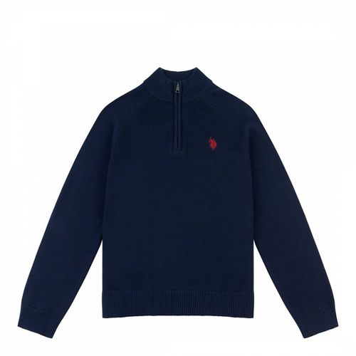 Boy's Navy Half Zip Cotton Jumper - U.S. Polo Assn. - Modalova