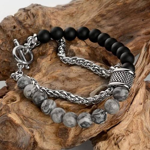 Silver Onyx & Tiger Eye Chain Bracelet - Stephen Oliver - Modalova