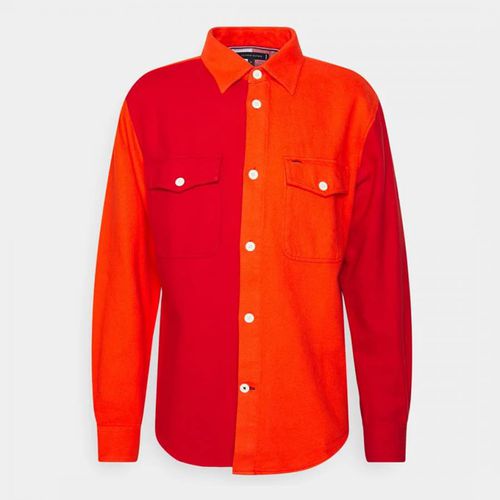 Orange Brushed Blocking Cotton Overshirt - Tommy Hilfiger - Modalova