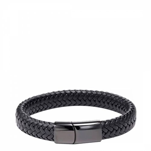 Black Plated Black Leather Woven Bracelet - Stephen Oliver - Modalova