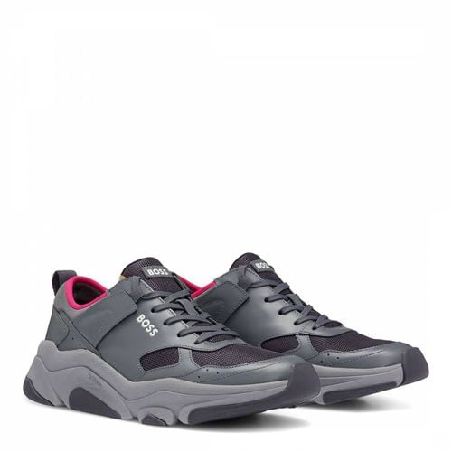 Grey Asher Run Leather Trainers - BOSS - Modalova