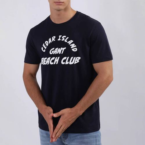 Navy Graphic Chest Logo Cotton T-Shirt - Gant - Modalova