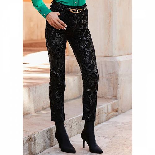 Textured Animal Print Coated Slim Leg Jeans - SOSANDAR - Modalova