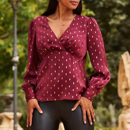 Burgundy & Gold Metallic Spot Print Satin Top - SOSANDAR - Modalova