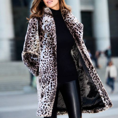 Cheetah Print Faux Fur Coat - SOSANDAR - Modalova