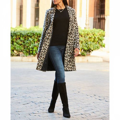 Leopard Print Wool Blend Coat - SOSANDAR - Modalova