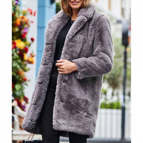 Grey Luxe Faux Fur Coat - SOSANDAR - Modalova