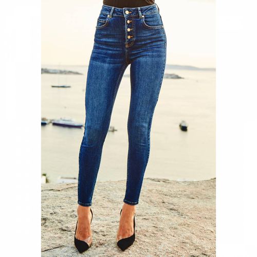 Indigo Button Front Skinny Jeans - SOSANDAR - Modalova