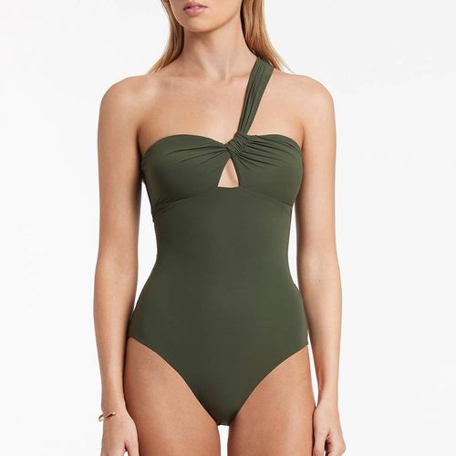 Green Gather One Shoulder Swimsuit - Jets - Modalova