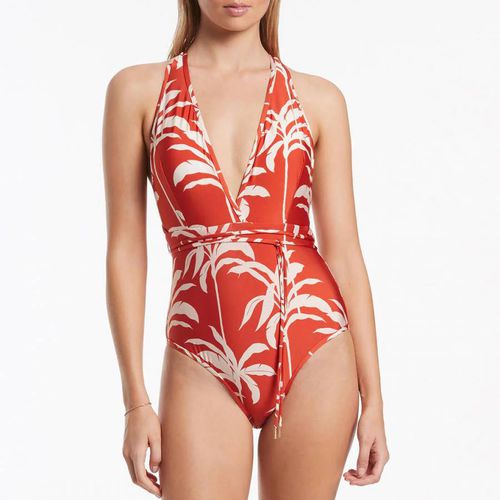 Red Palme Plunge Swimsuit - Jets - Modalova