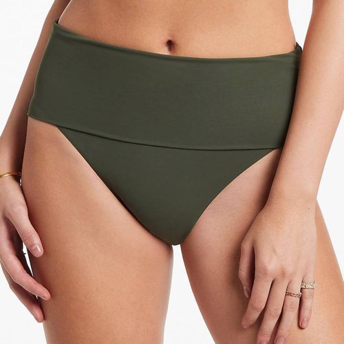 Olive Fold Down High Waisted Bikini Bottom - Jets - Modalova