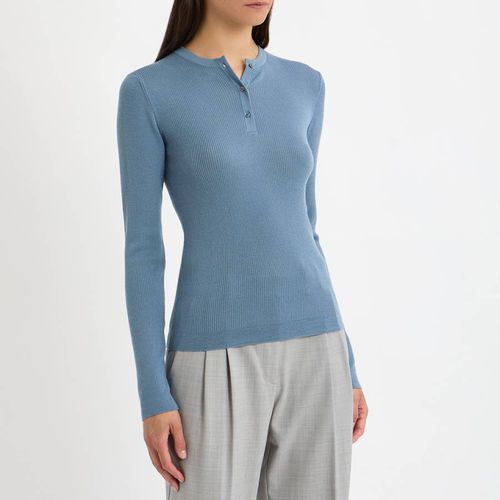 Slate Blue Wool Fine Knit Rib Henley Top - N°· Eleven - Modalova