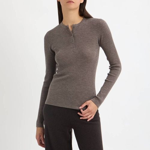 Mushroom Wool Fine Knit Rib Henley Top - N°· Eleven - Modalova