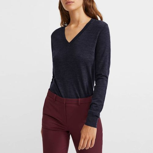 Navy V-Neck Wool Top - Theory - Modalova