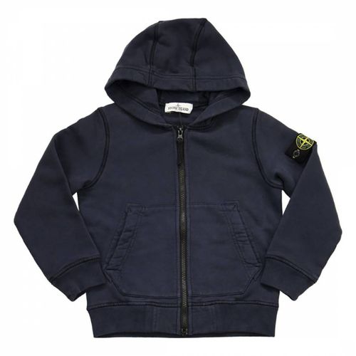 Navy Full Zip Cotton Fleece Hoodie - Stone Island - Modalova