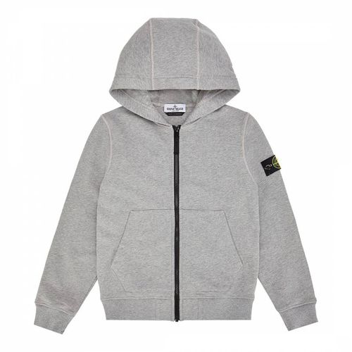 Grey Full Zip Cotton Fleece Hoodie - Stone Island - Modalova