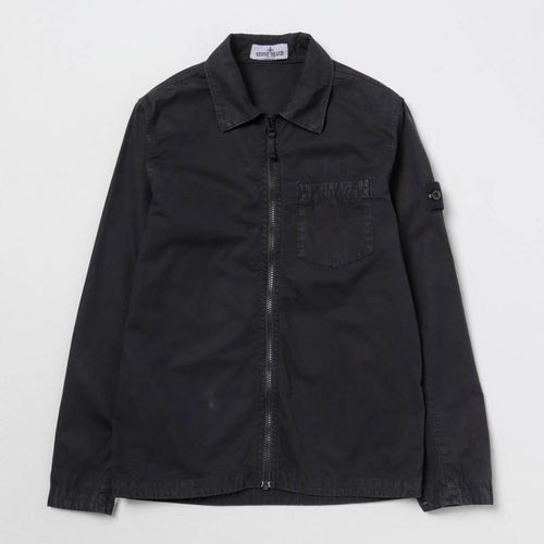 Black Brushed Cotton Overshirt - Stone Island - Modalova