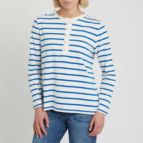 White/Blue Frill Stripe Top - Crew Clothing - Modalova