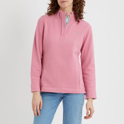 Pink Pique Button Neck Sweatshirt - Crew Clothing - Modalova