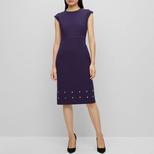 Navy Devoka Cotton Blend Midi Dress - BOSS - Modalova