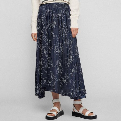 Navy Vecrinka Printed Midi Skirt - BOSS - Modalova